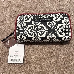 Petunia Pickle Bottom Black and Cream Wallet with Red Trim